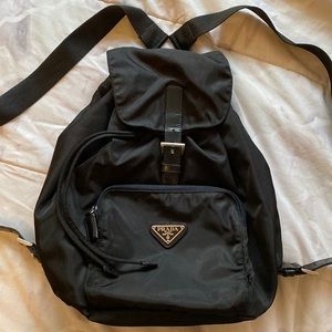 Authentic black Prada Tessuto small front zip pocket backpack